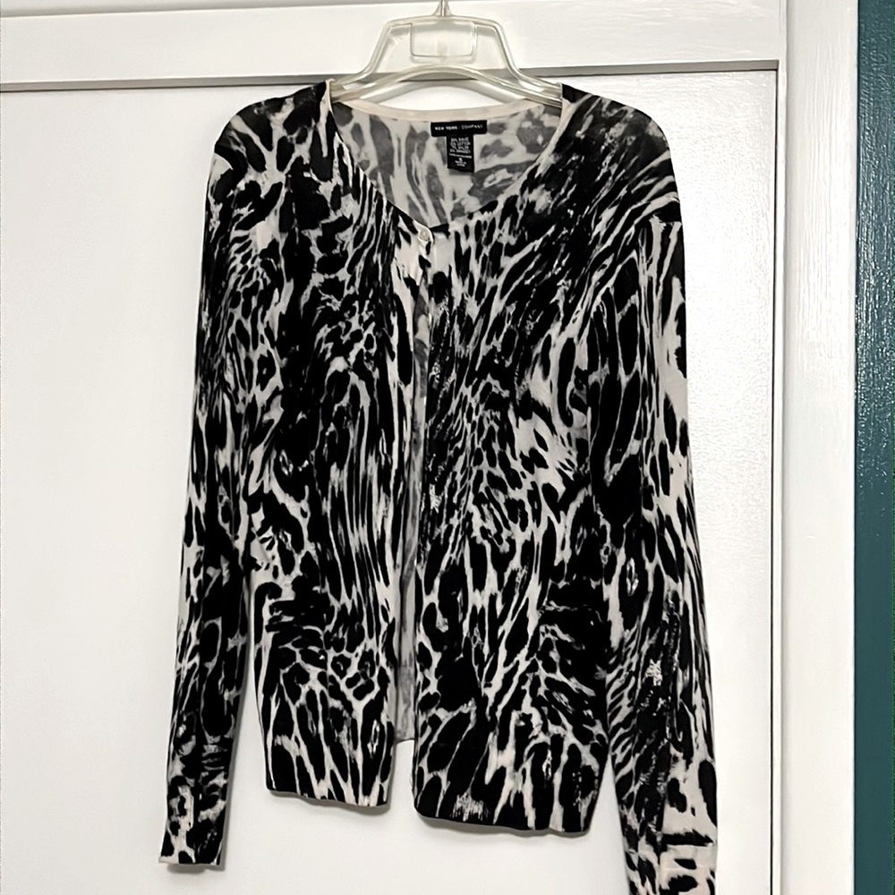 GUC New York & Company Cardigan Black and White Animal Print